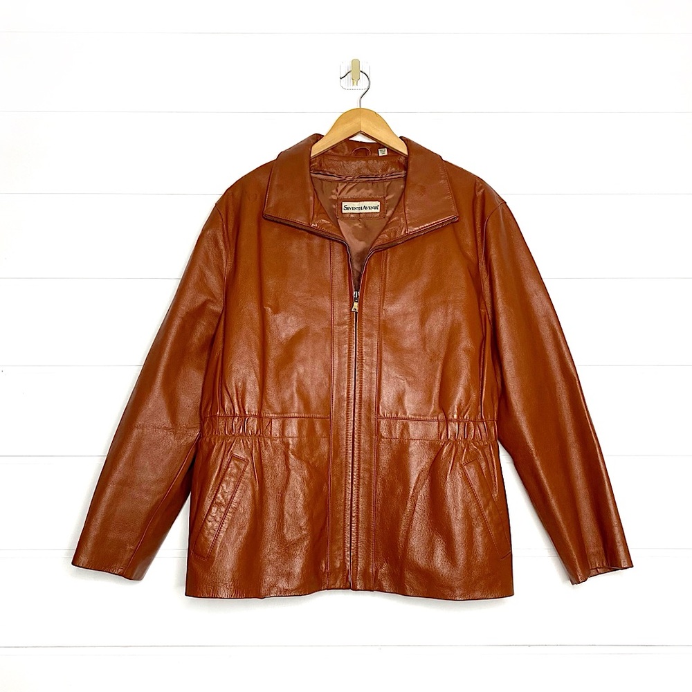Vintage 90’s Genuine Leather Jacket in Cognac Size 2X